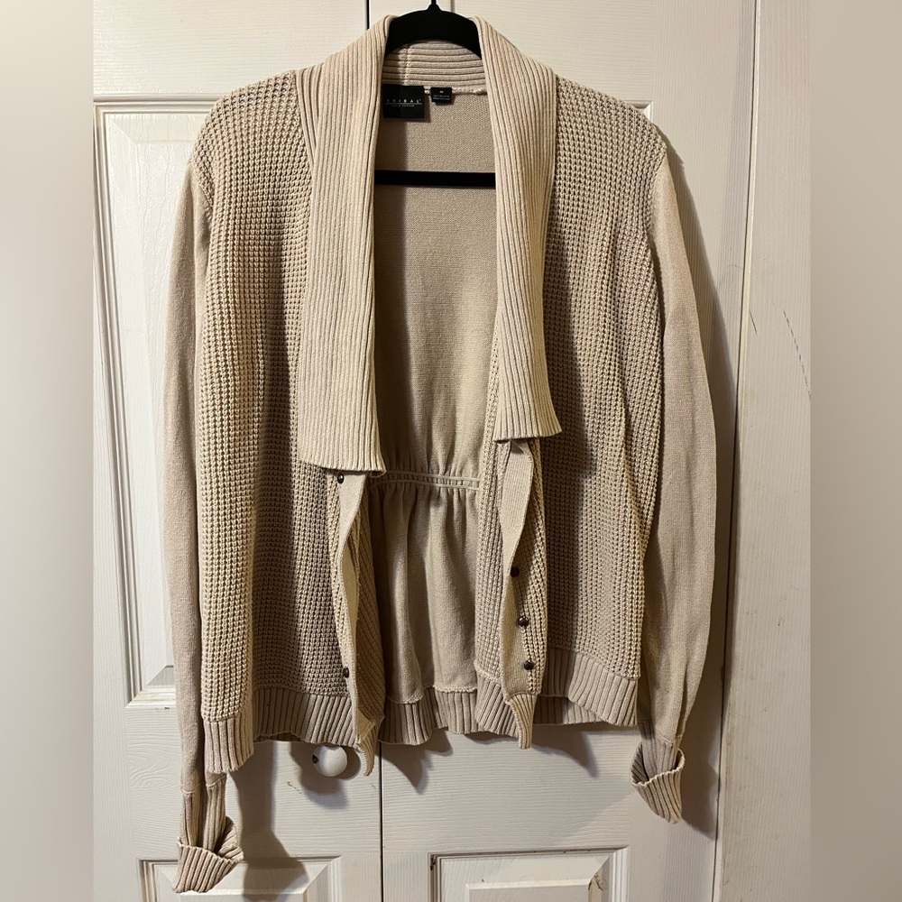 Tribal Pure Cotton Cream Open Cardigan Waffle Knit Size M